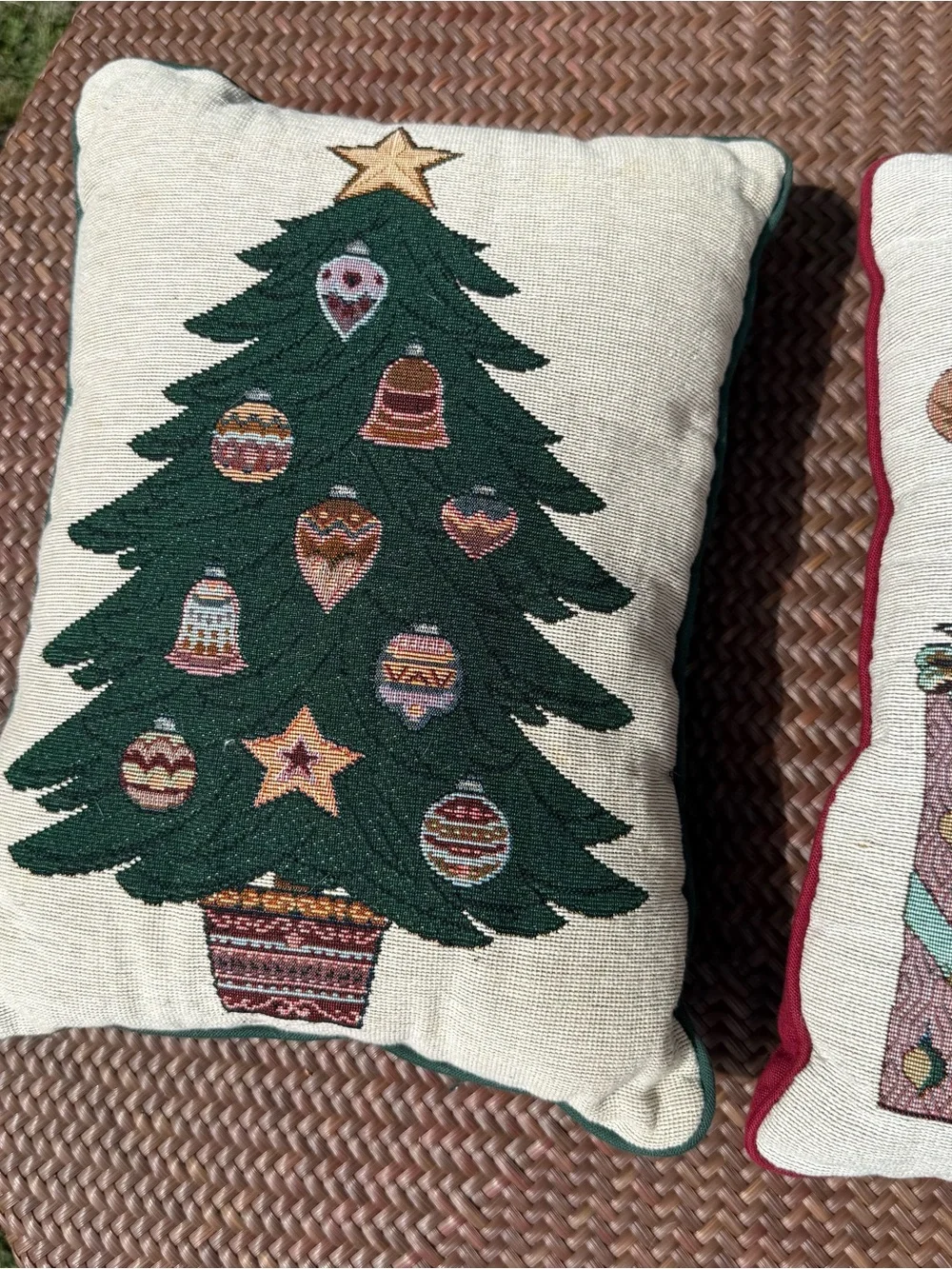 Vintage Christmas Tapestry Throw Pillows Set of 3 Santa Tree Stocking 15x11